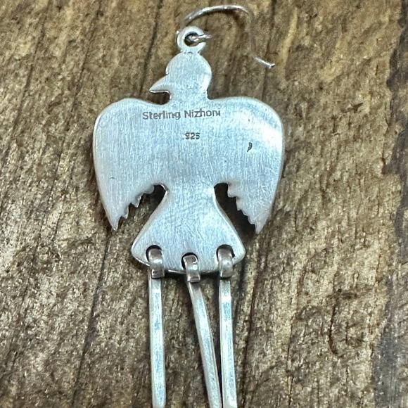 Sterling Silver Kingman Turquoise Dangle Thunderbird Necklace and Earrings Set - Picture 8 of 8